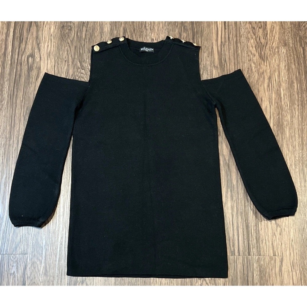 BALMAIN rib knit bi-layer effect mock neck mini dress Open-shoulder READ